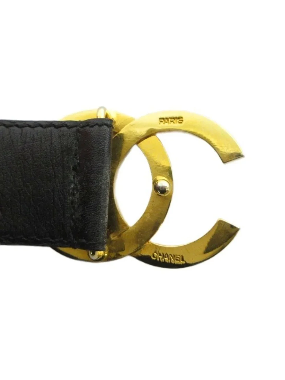 Chanel Belt CC Logo Gold Leather 75 30 Black